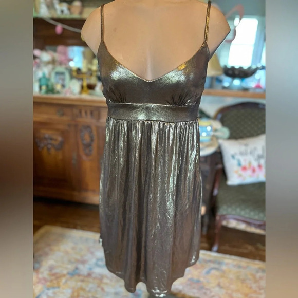 Y2K Metallic Gold Baby doll dress NWT fire Los Angeles - Picture 2 of 6